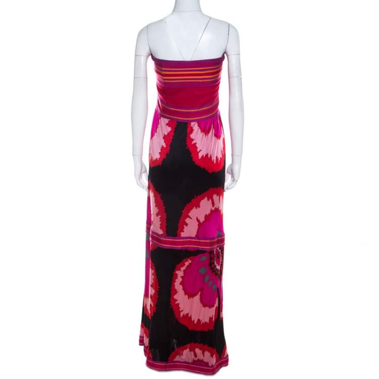 Pre Owned M Missoni Multicolor Printed Jersey Strapless Maxi Dress M