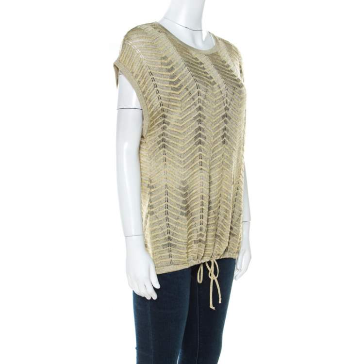 Pre Owned M Missoni Gold Lurex Knit Hem Tie Detail Sleeveless Top M 