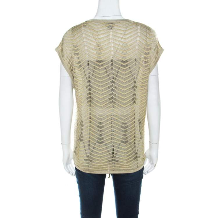 Pre Owned M Missoni Gold Lurex Knit Hem Tie Detail Sleeveless Top M 
