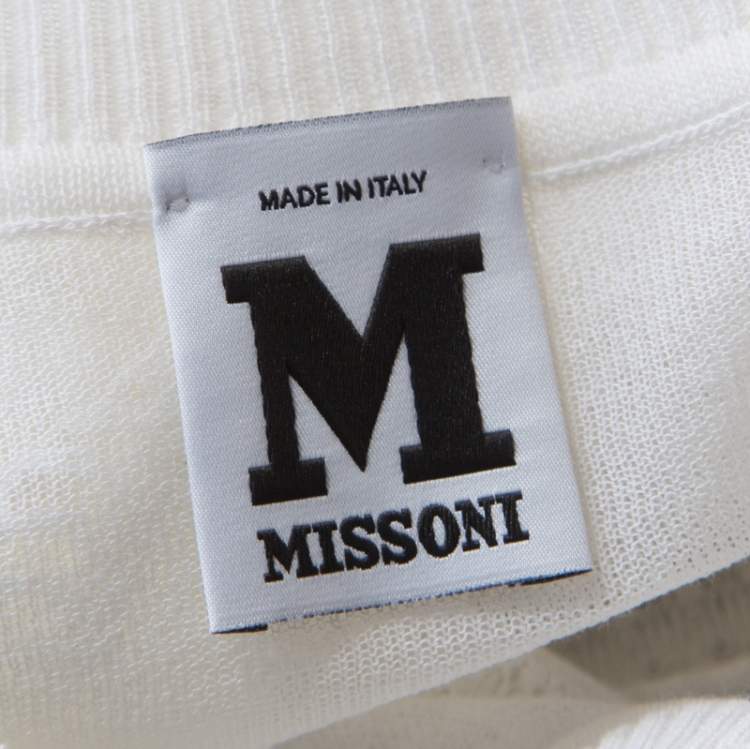 Pre Owned M Missoni White Zig Zag Cotton Cropped Cardigan S