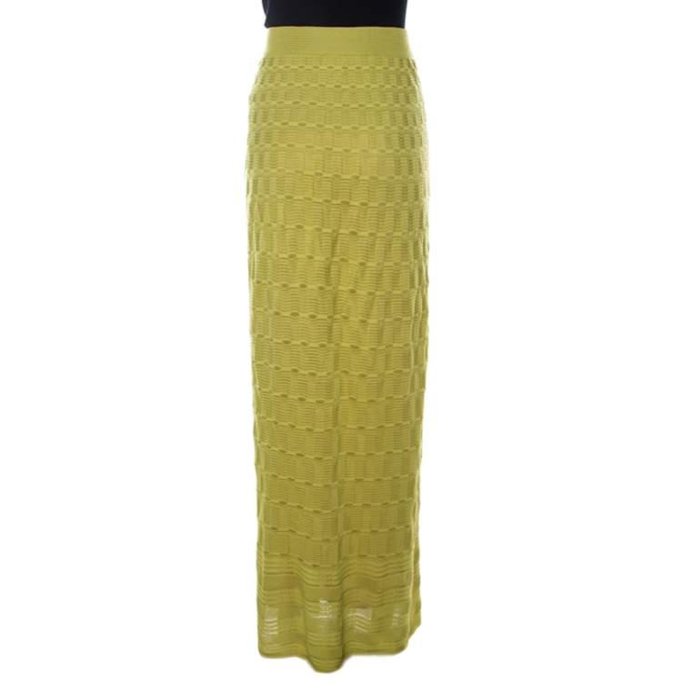 Pre Owned M Missoni Lime Green Wool Blend Knitted Maxi Skirt S