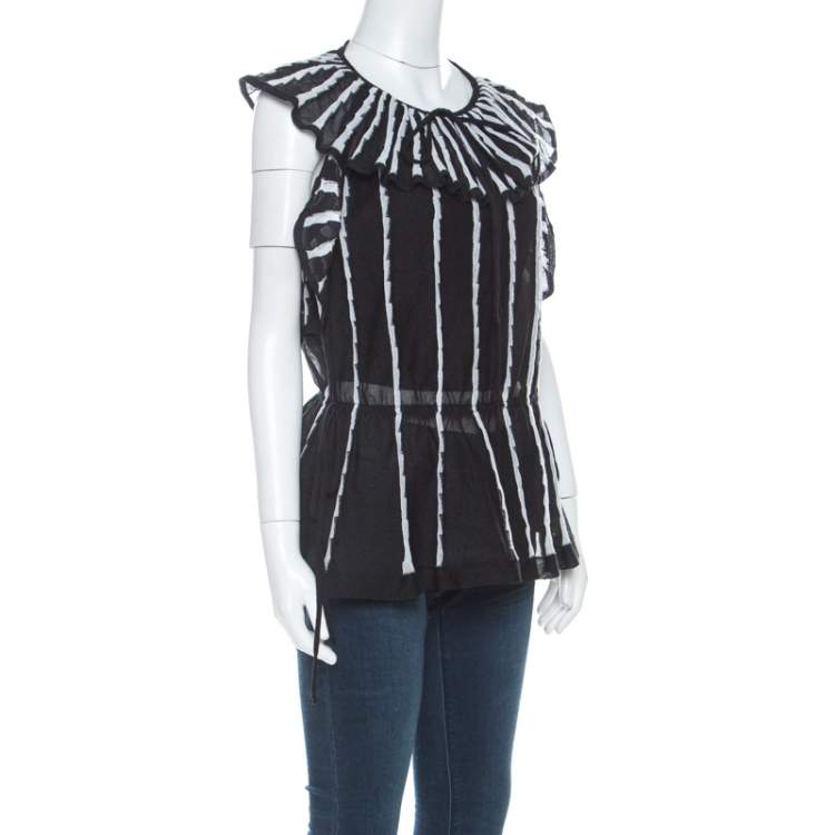 Pre Owned M Missoni Black & White Stripe Knit Peplum Top M