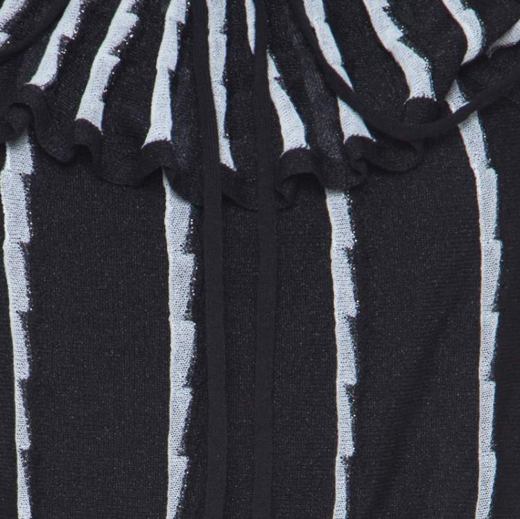 Pre Owned M Missoni Black & White Stripe Knit Peplum Top M
