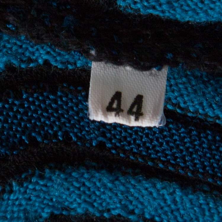 Pre Owned M Missoni Blue & Black Wave Patterned Knit Detachable Collar Short Sleeve Dress M