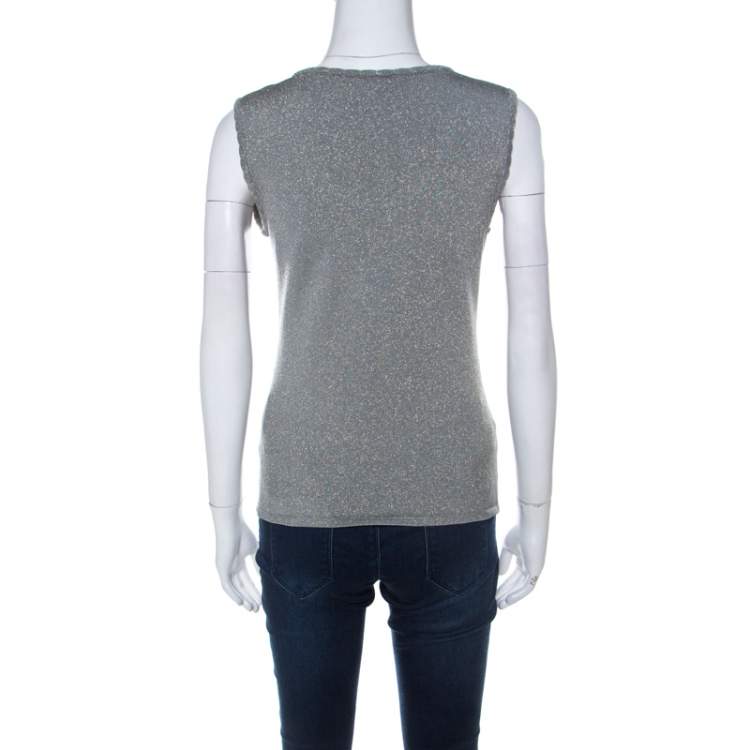 مملوكة مسبقًا M Missoni Grey and Gold Lurex Knit Sleeveless Top M 