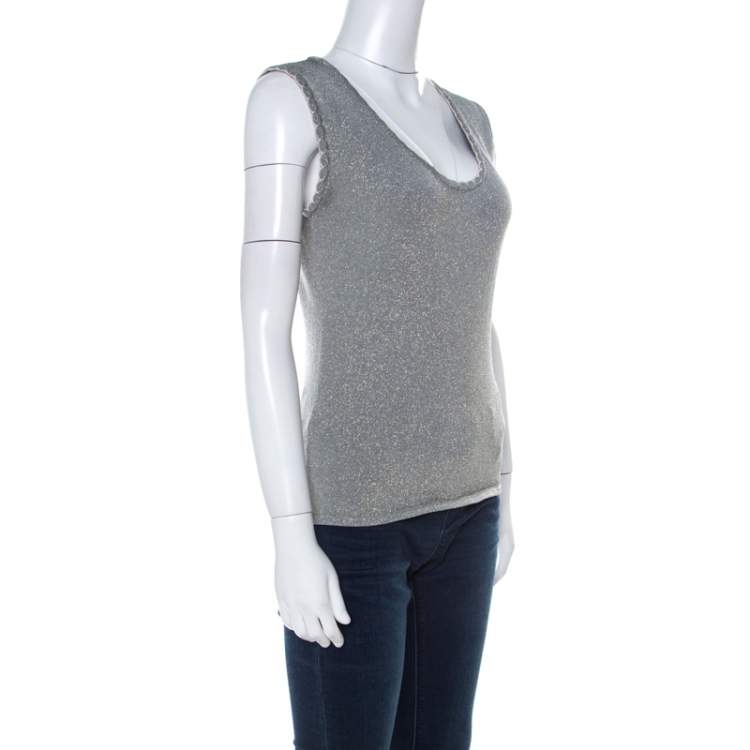 مملوكة مسبقًا M Missoni Grey and Gold Lurex Knit Sleeveless Top M 