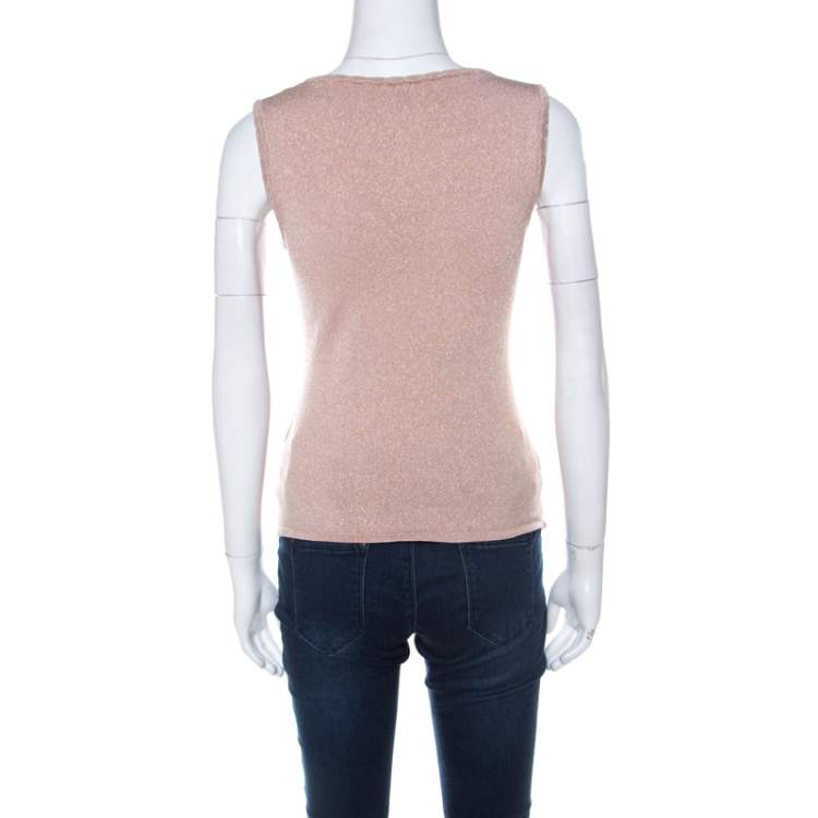 Pre Owned M Missoni Blush Pink and Gold Lurex Knit Sleeveless Top M 