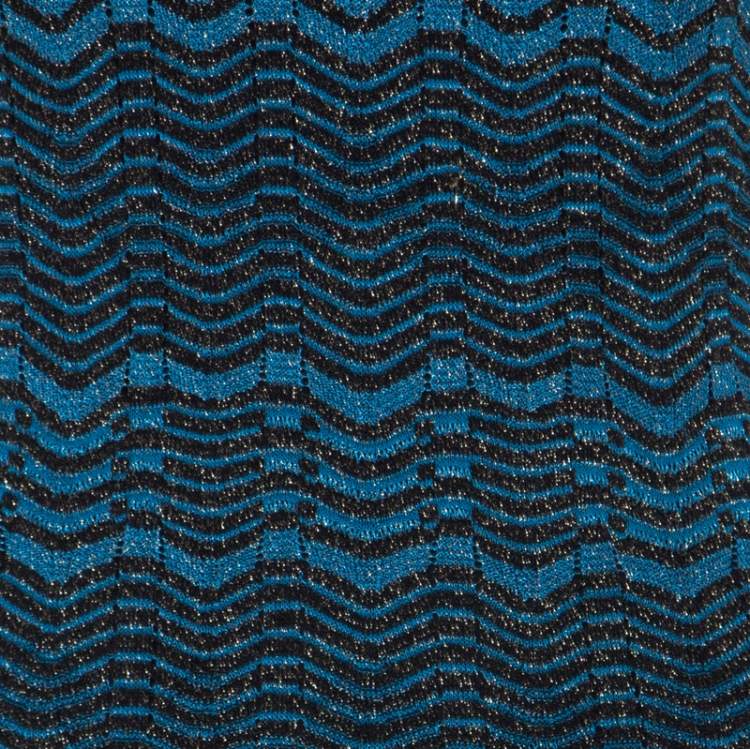 Pre Owned M Missoni Blue & Black Chevron Crochet Knit Lurex Sleeveless Dress M