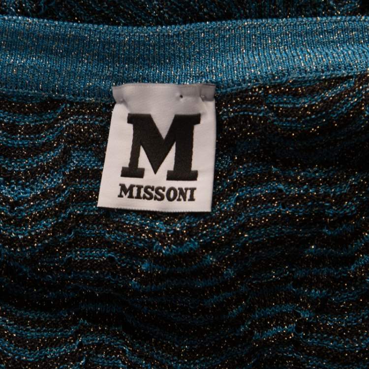 Pre Owned M Missoni Blue & Black Chevron Crochet Knit Lurex Sleeveless Dress M