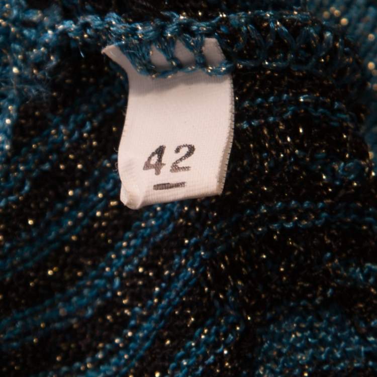 Pre Owned M Missoni Blue & Black Chevron Crochet Knit Lurex Sleeveless Dress M