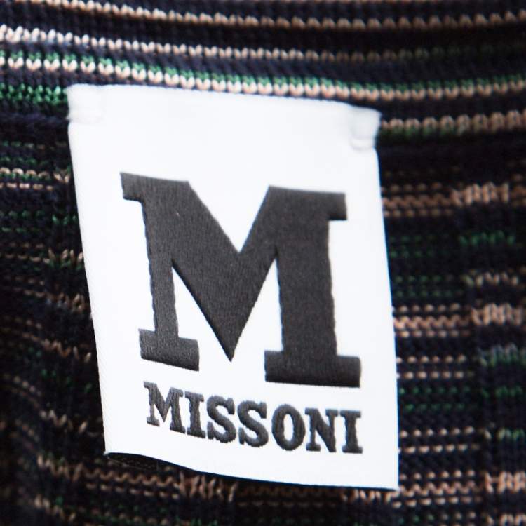 Pre Owned M Missoni Multicolor Striped Knit Short Sleeve Midi Dress L 