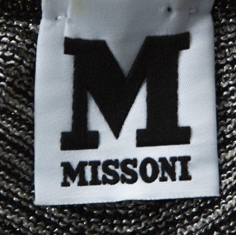 Pre Owned M Missoni Monochrome & Lurex Chevron Knit Long Sleeve Top M
