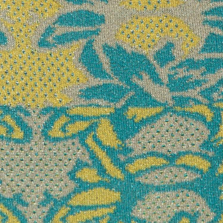 Pre Owned M Missoni Blue & Yellow Floral Knit Lurex Pencil Skirt S