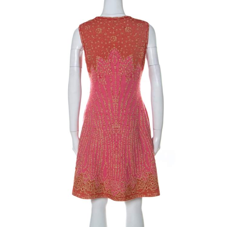 Pre Owned M Missoni Pink & Red Metallic Jacquard Knit Detail Sleeveless Short Dress M