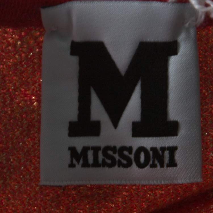 Pre Owned M Missoni Pink & Red Metallic Jacquard Knit Detail Sleeveless Short Dress M