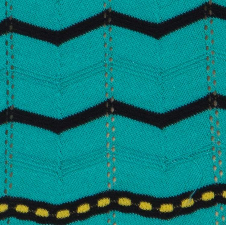 Pre Owned M Missoni Green Chevron Patterned Perforated Knit Short Sleeve Dress L