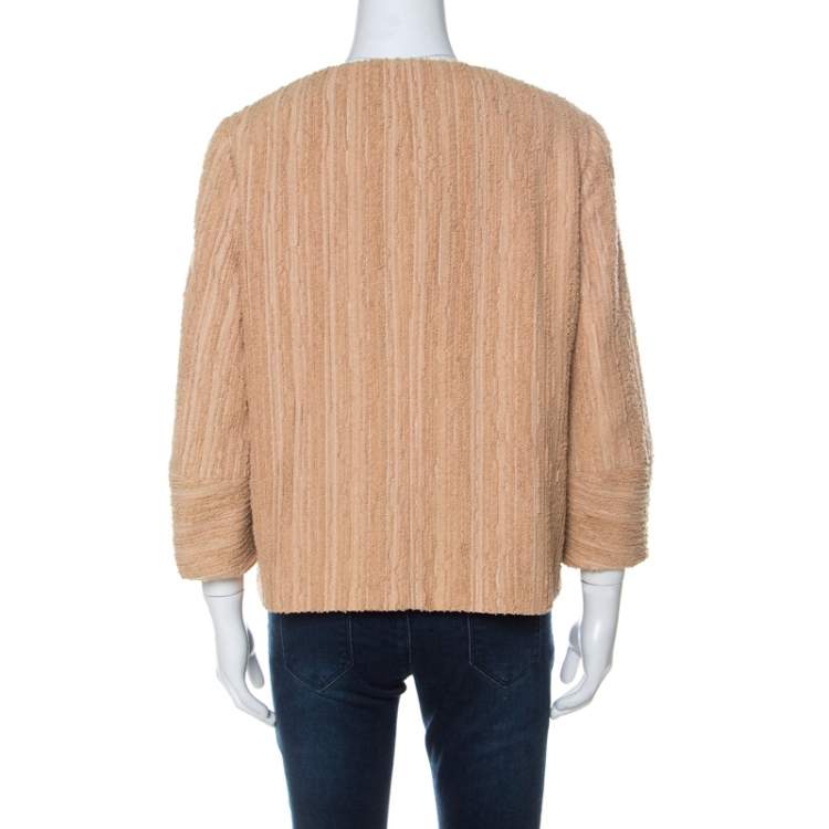 Pre Owned M Missoni Beige Silk Blend Boucle Knit Three Quarter Sleeve Jacket L 