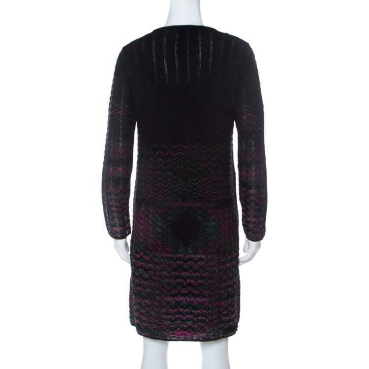 Pre Owned M Missoni Multicolor Ombre Pattern Knit Long Sleeve Dress M 