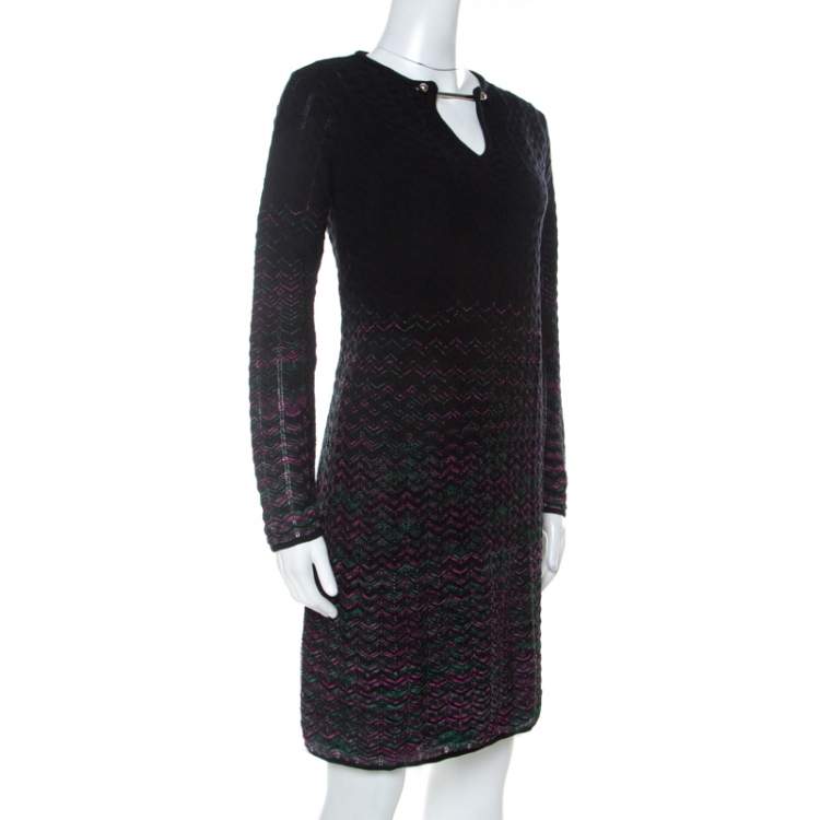 Pre Owned M Missoni Multicolor Ombre Pattern Knit Long Sleeve Dress M 