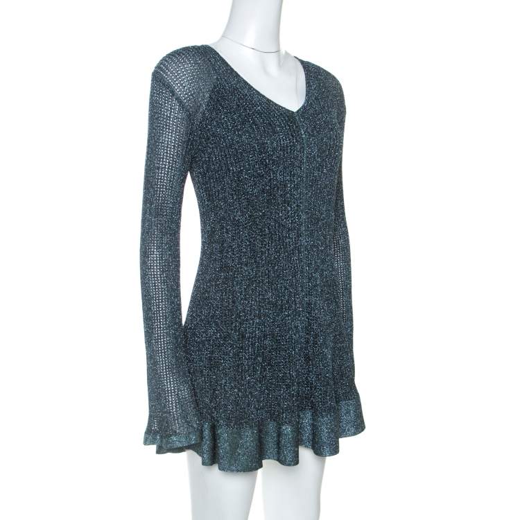 Pre Owned M Missoni Metallic Green Knit Long Sleeve Tunic L