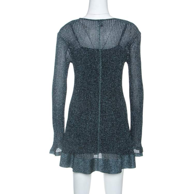 Pre Owned M Missoni Metallic Green Knit Long Sleeve Tunic L