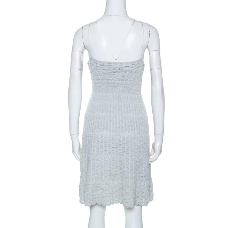 Pre Owned M Missoni Grey Stretch Knit Metallic Weave Detail Dress M