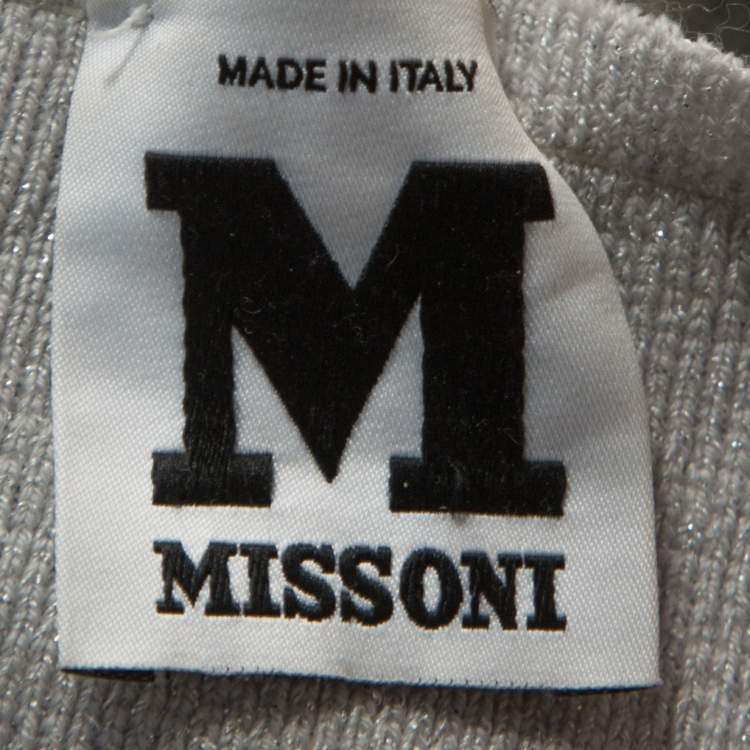 Pre Owned M Missoni Grey Stretch Knit Metallic Weave Detail Dress M