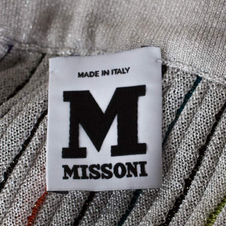 Pre Owned M Missoni White Striped Lurex Knit Pintuck Detail Maxi Skirt S