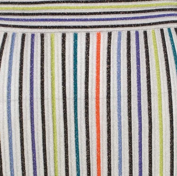 Pre Owned M Missoni White Striped Lurex Knit Pintuck Detail Maxi Skirt S