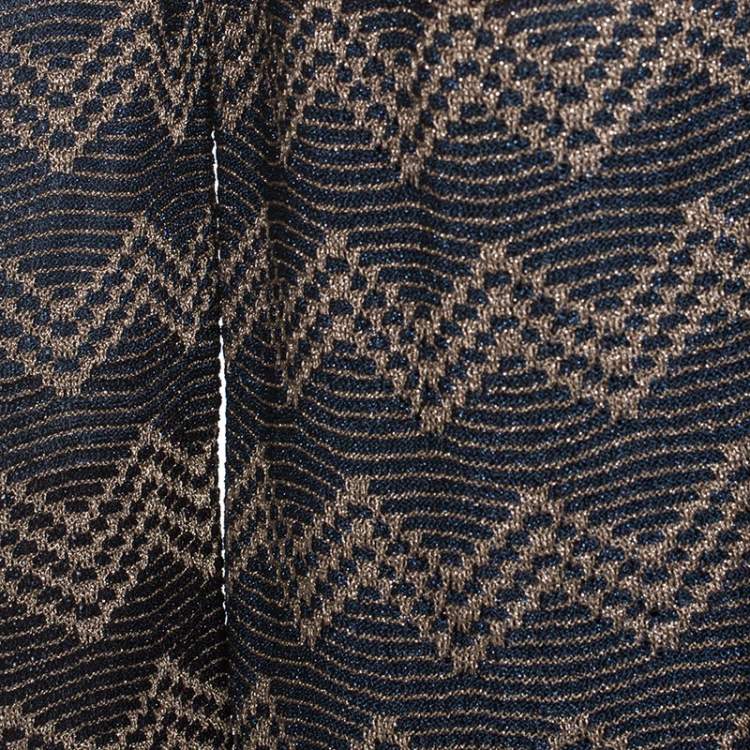 Pre Owned M Missoni Black and Gold Chevron Lurex Knit Skirt And Cardigan Set M