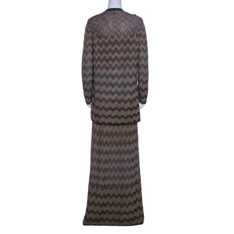 Pre Owned M Missoni Black and Gold Chevron Lurex Knit Skirt And Cardigan Set M