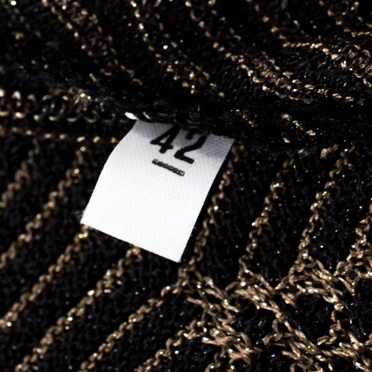 Pre Owned M Missoni Black and Gold Chevron Lurex Knit Skirt And Cardigan Set M