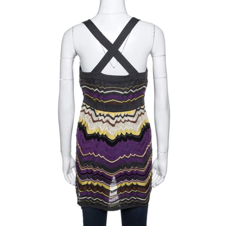 Pre Owned M Missoni Multicolor Chevron Crochet Knit Sleeveless Top L