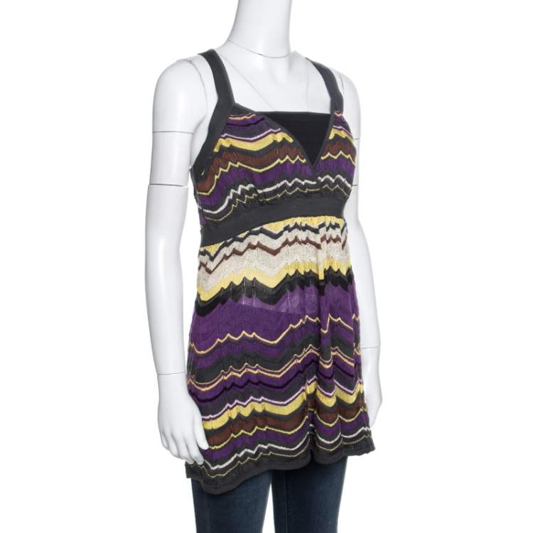 Pre Owned M Missoni Multicolor Chevron Crochet Knit Sleeveless Top L