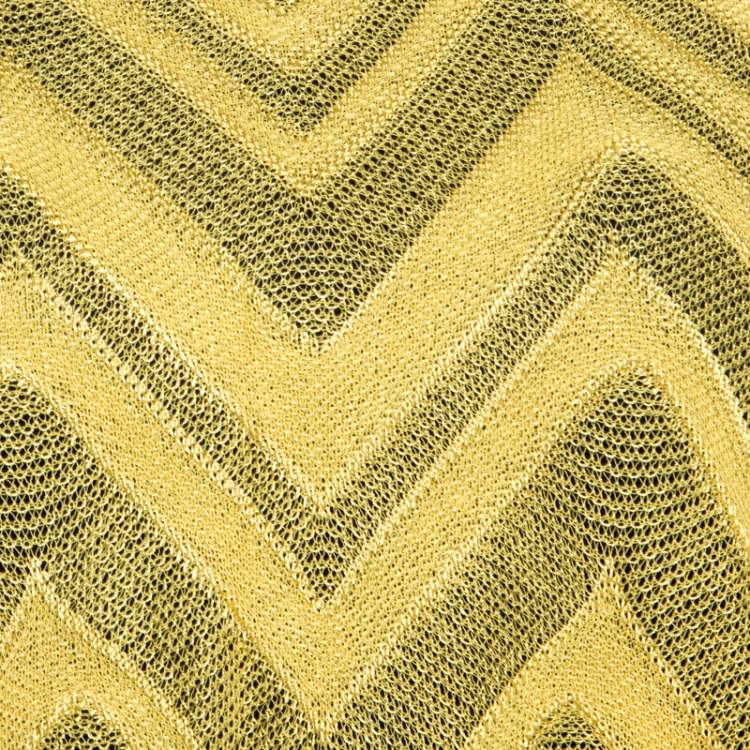 مملوكة مسبقًا M Missoni Yellow Chevron Knit Drawstring Hem Detail Top M