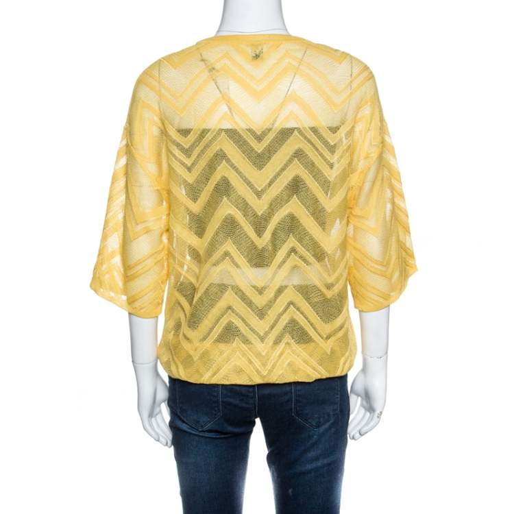 مملوكة مسبقًا M Missoni Yellow Chevron Knit Drawstring Hem Detail Top M