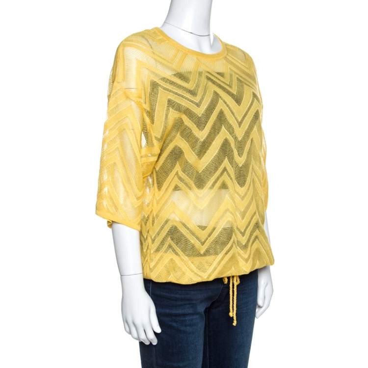 مملوكة مسبقًا M Missoni Yellow Chevron Knit Drawstring Hem Detail Top M