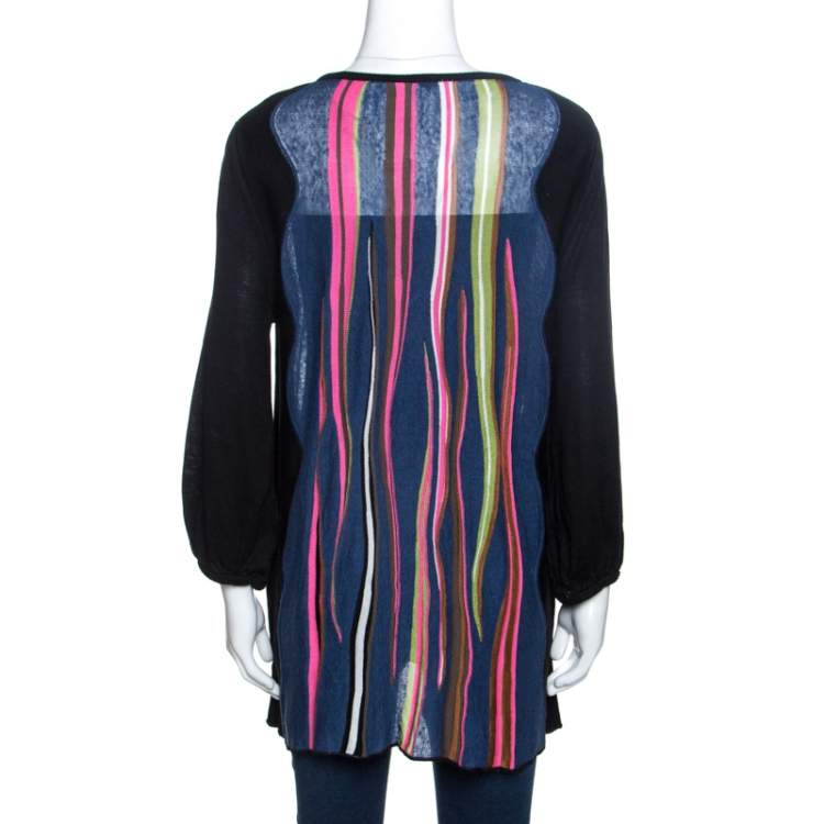 Pre Owned M Missoni Black Knit Stripe Panelled Tunic Top M