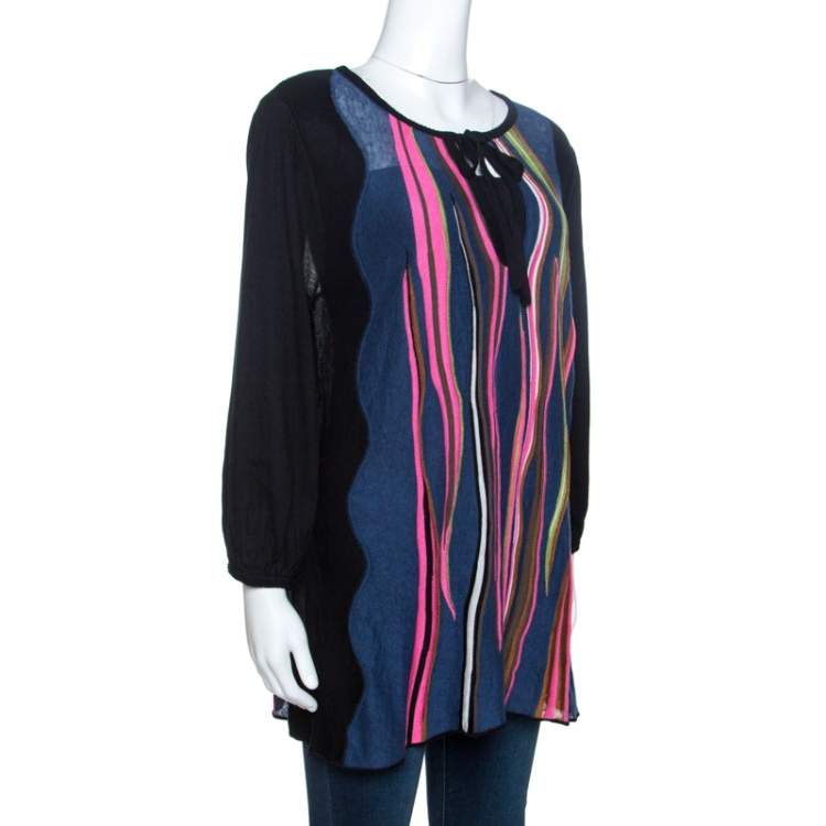 Pre Owned M Missoni Black Knit Stripe Panelled Tunic Top M