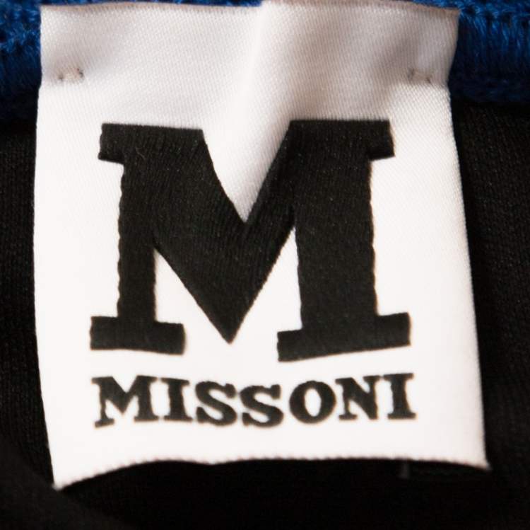 Pre Owned M Missoni Blue Chevron Knit One Shoulder Midi Dress M