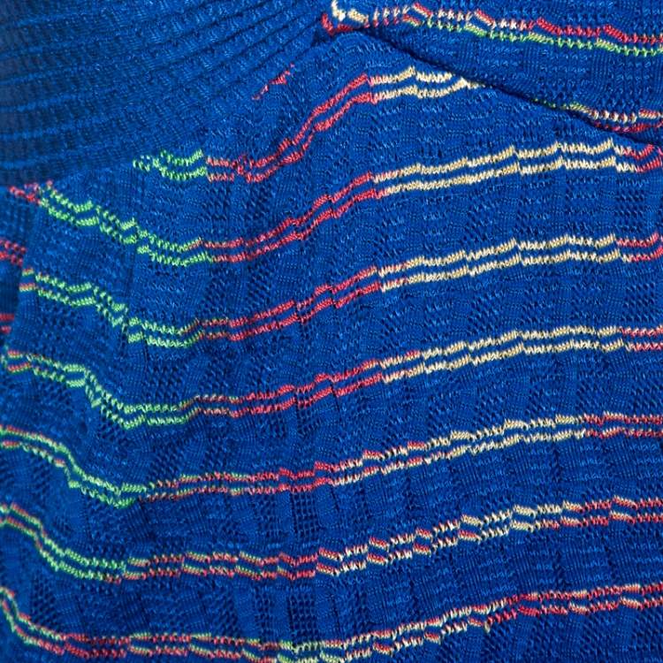 Pre Owned M Missoni Blue Chevron Knit One Shoulder Midi Dress M