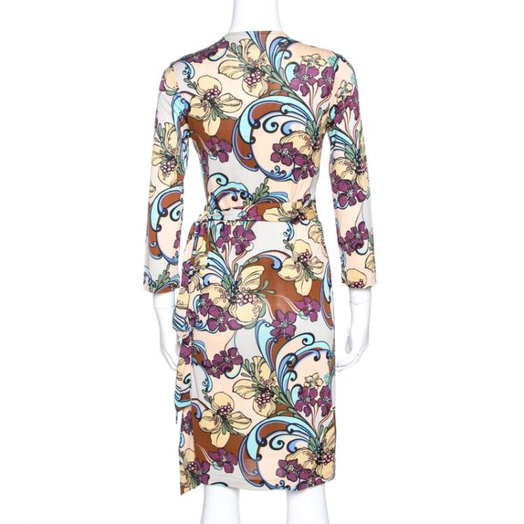 Pre Owned M Missoni Multicolor Floral Print Silk Wrap Dress M