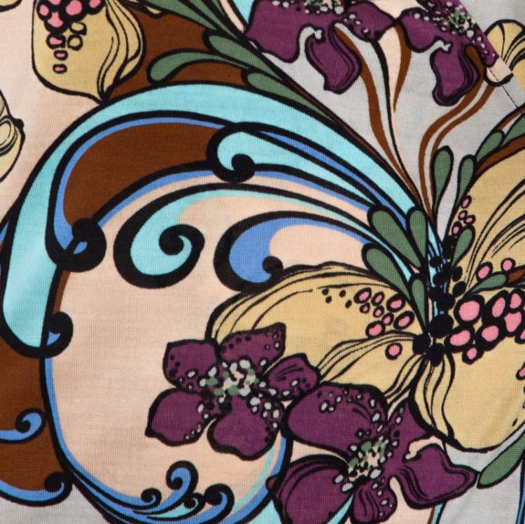 Pre Owned M Missoni Multicolor Floral Print Silk Wrap Dress M