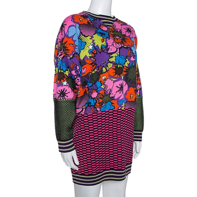 Pre Owned M Missoni Multicolor Pop Art Print Rib Knit Sweater Dress S