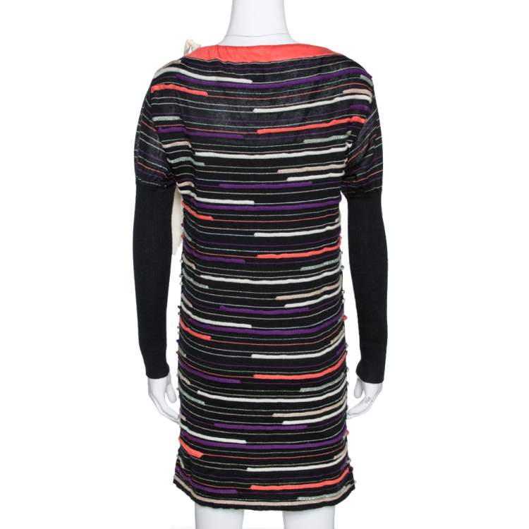 Pre Owned M Missoni Black Embossed Stripe Lurex Wool Knit Mini Dress S