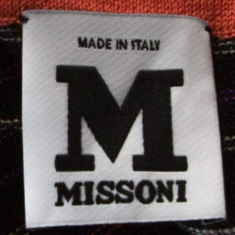 Pre Owned M Missoni Black Embossed Stripe Lurex Wool Knit Mini Dress S