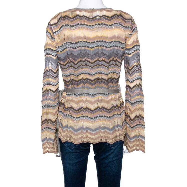 Pre Owned M Missoni Muticolor Wool Blend Chevron Knit Tank Top and Cardigan Set M