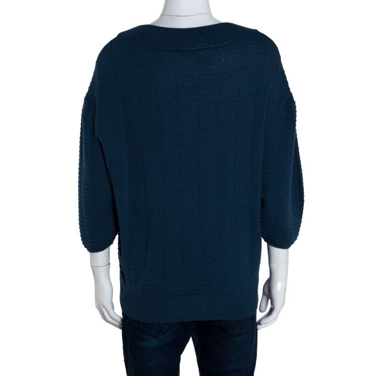 Pre Owned M Missoni Blue Textured Knit Balloon Sleeve Top S