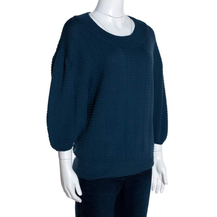 Pre Owned M Missoni Blue Textured Knit Balloon Sleeve Top S