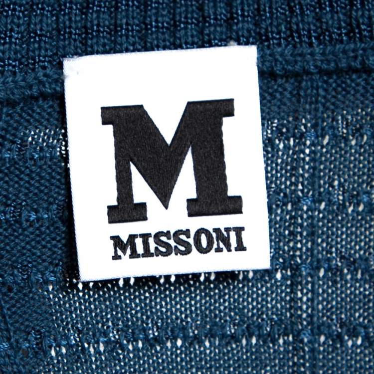 Pre Owned M Missoni Blue Textured Knit Balloon Sleeve Top S